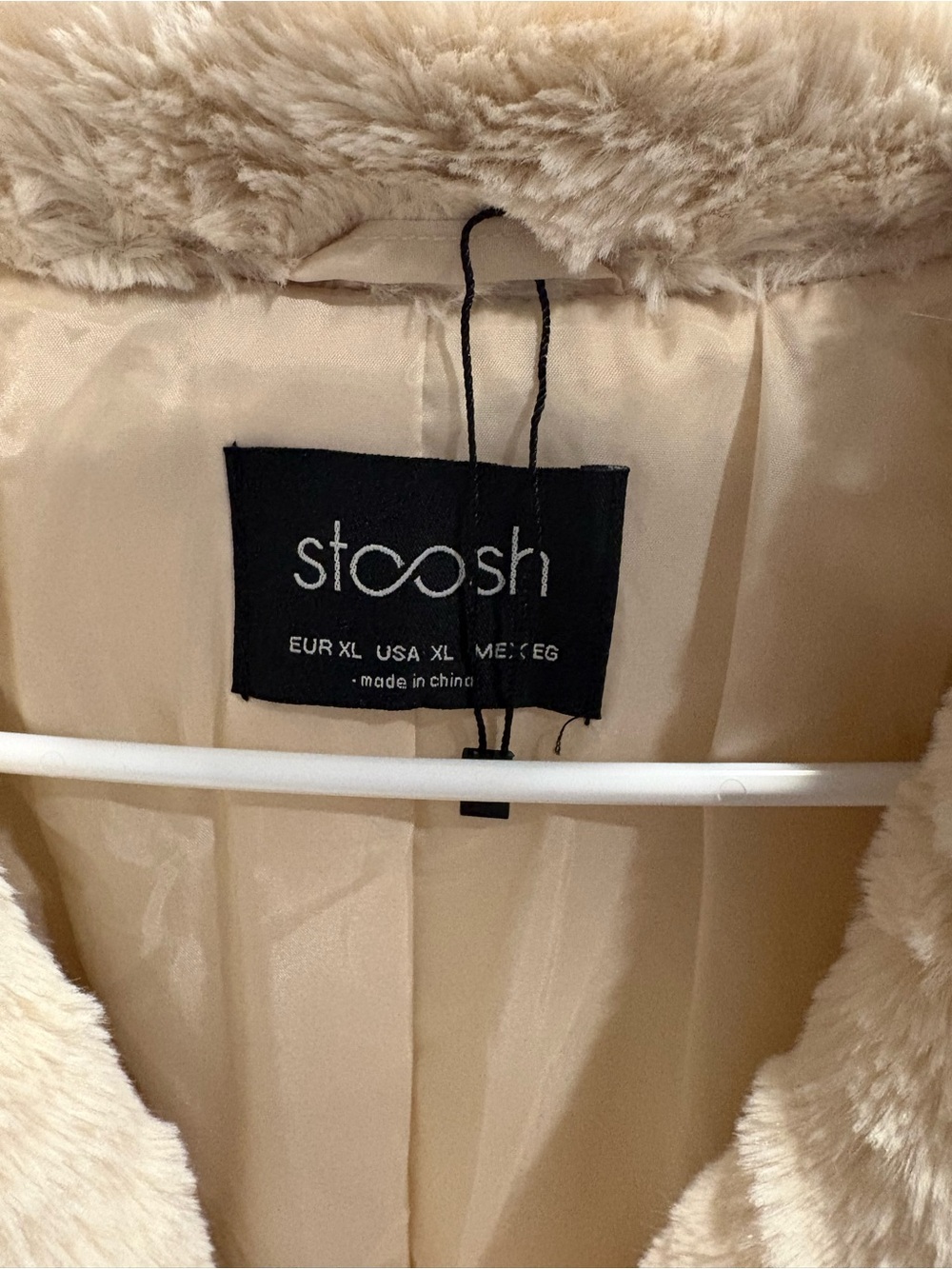 Stoosh Cream Faux Fur Coat with Black Sleeve Stripes - Picture 5 of 7